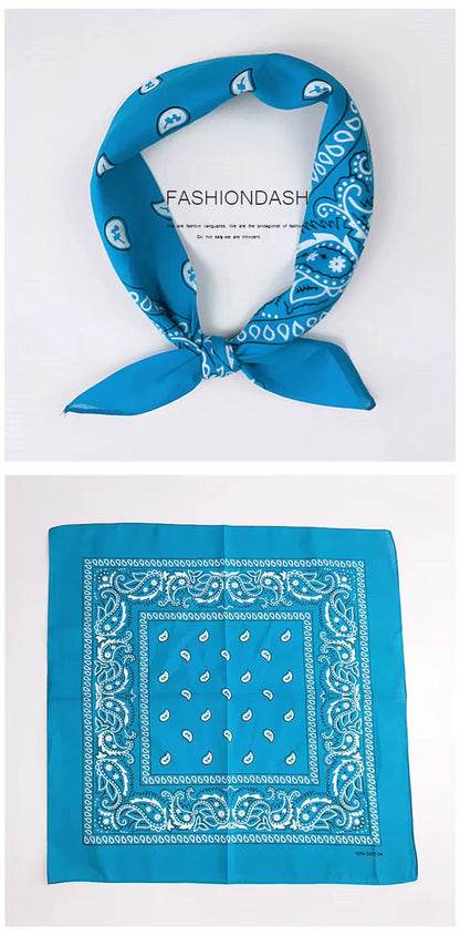 Foulard Bandana Coton Motif Paisley 55x55cm Turquoise