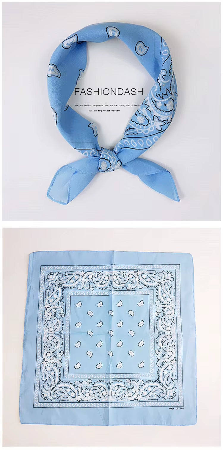 Foulard Bandana Coton Motif Paisley 55x55cm Bleu Ciel