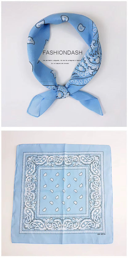 Foulard Bandana Coton Motif Paisley 55x55cm Bleu Ciel