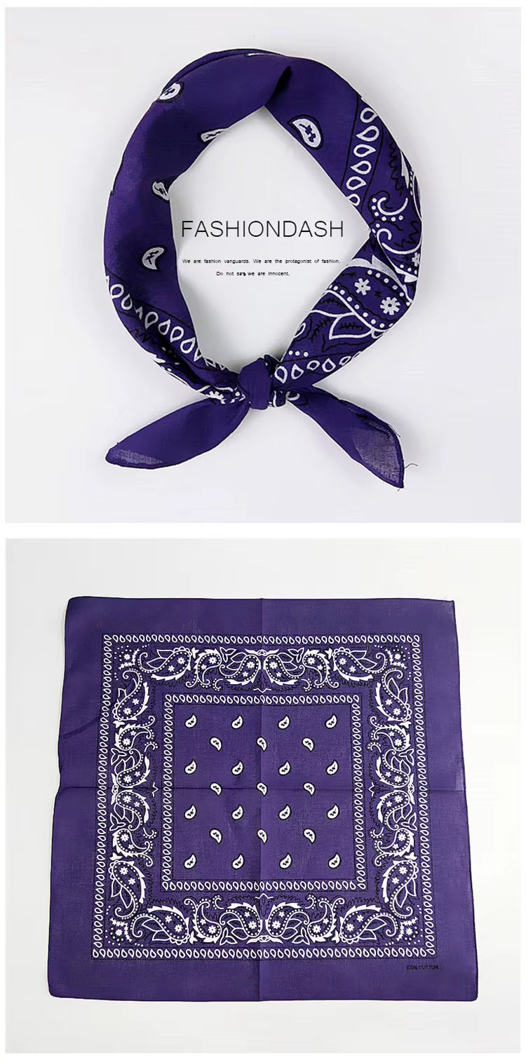 Foulard Bandana Coton Motif Paisley 55x55cm Violet