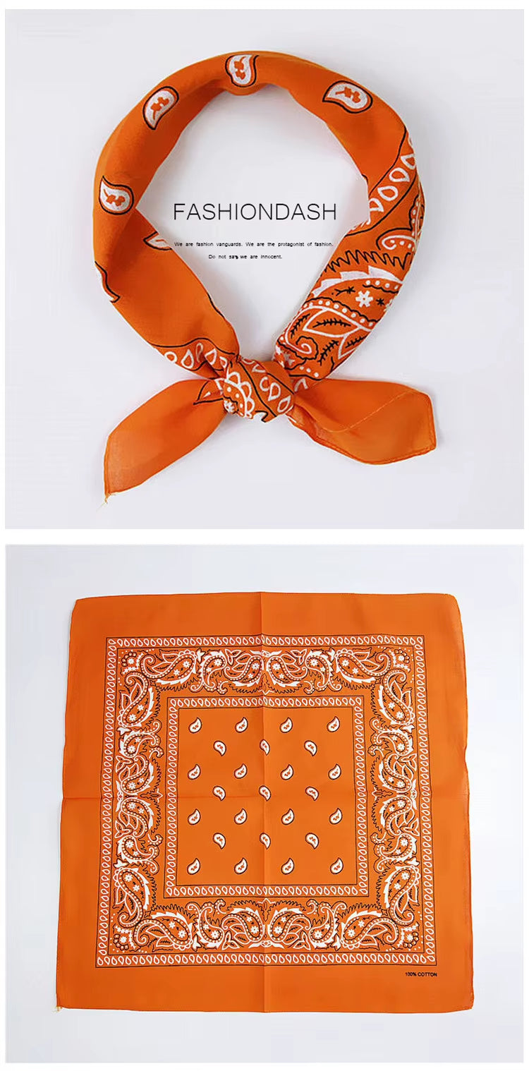 Foulard Bandana Coton Motif Paisley 55x55cm Orange