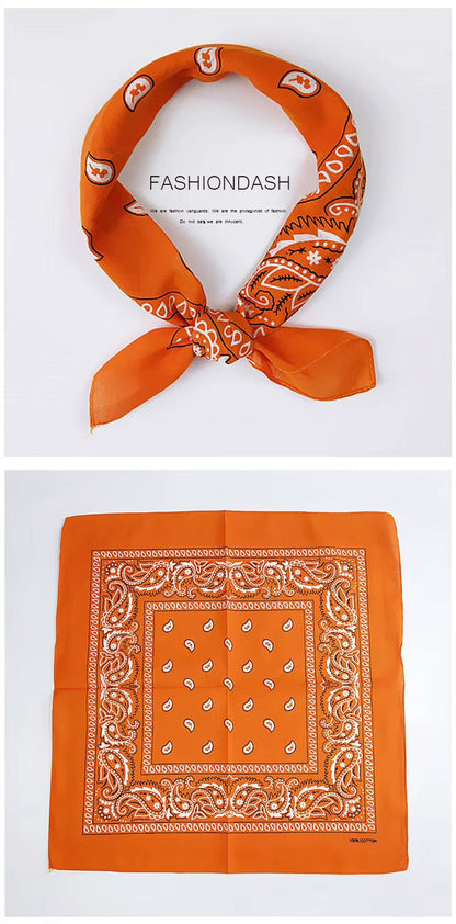 Foulard Bandana Coton Motif Paisley 55x55cm Orange