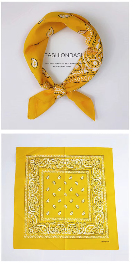 Foulard Bandana Coton Motif Paisley 55x55cm Moutarde