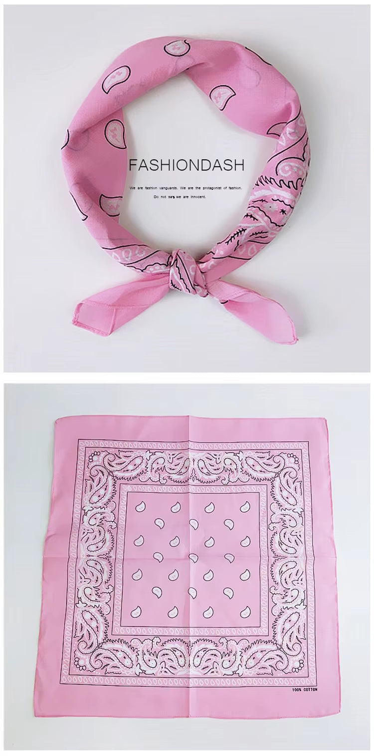 Foulard Bandana Coton Motif Paisley 55x55cm Rose