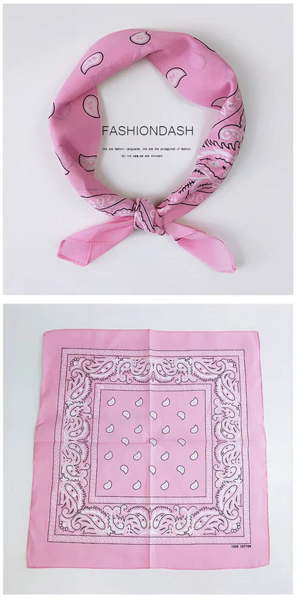 Foulard Bandana Coton Motif Paisley 55x55cm Rose