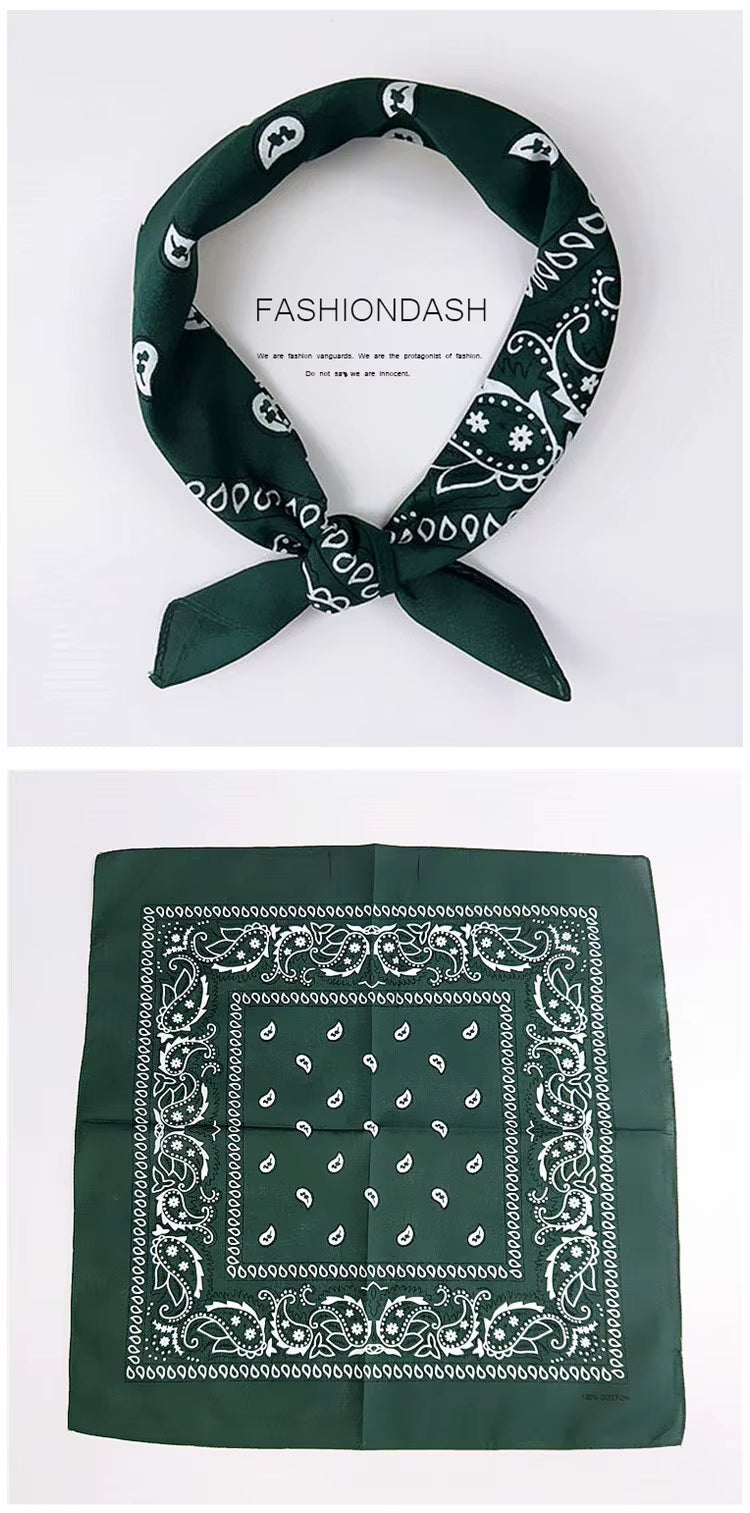 Foulard Bandana Coton Motif Paisley 55x55cm Vert Sapin