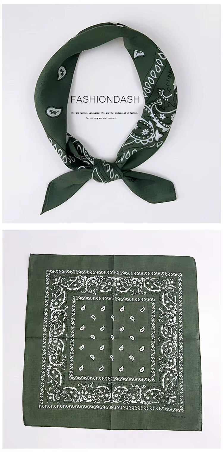 Foulard Bandana Coton Motif Paisley 55x55cm Vert Bouteille