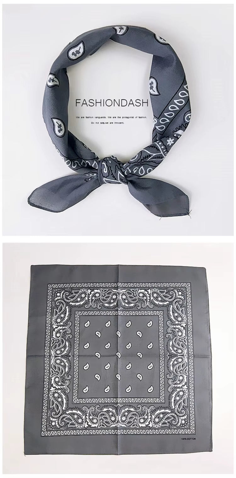 Foulard Bandana Coton Motif Paisley 55x55cm Gris