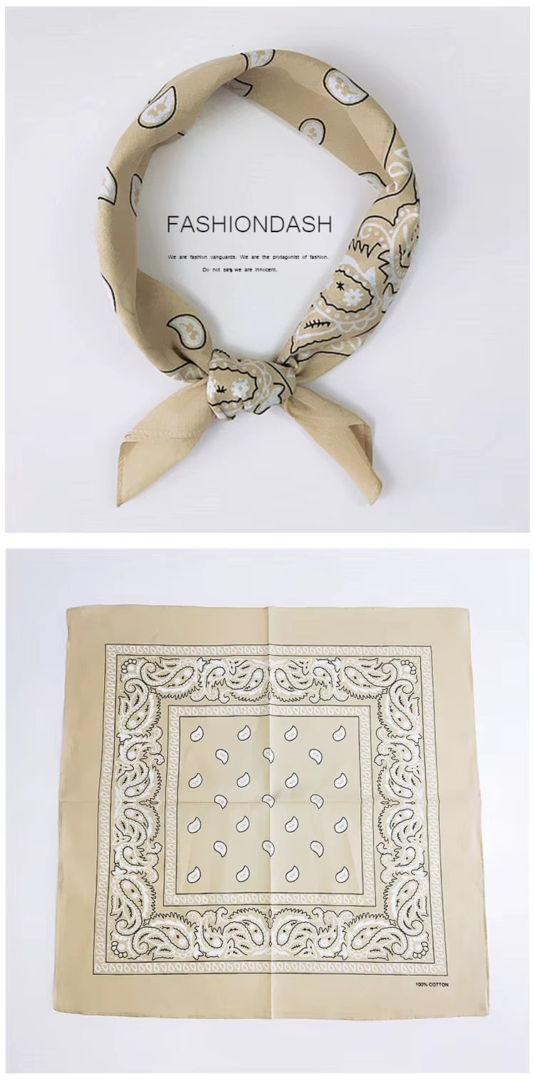 Foulard Bandana Coton Motif Paisley 55x55cm Beige