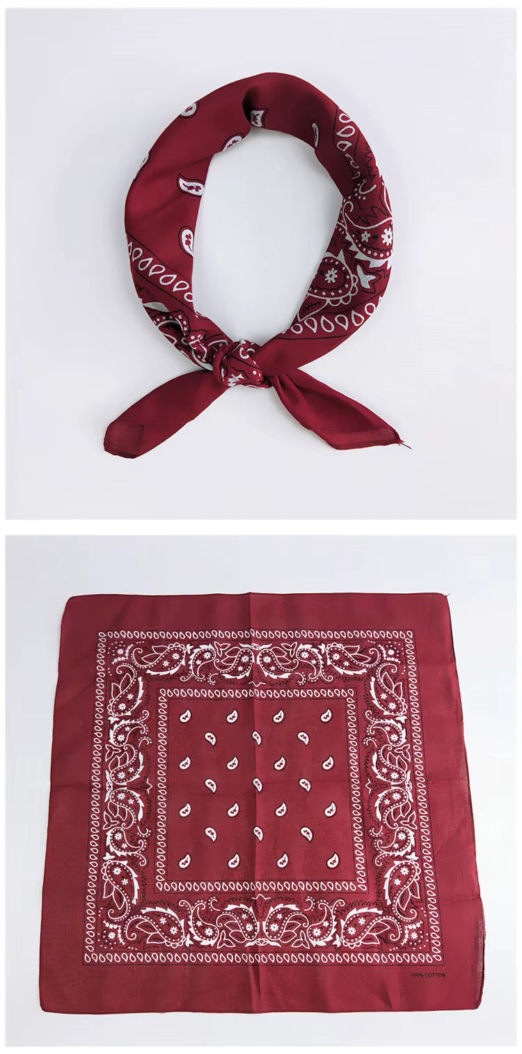 Foulard Bandana Coton Motif Paisley 55x55cm Bordeaux