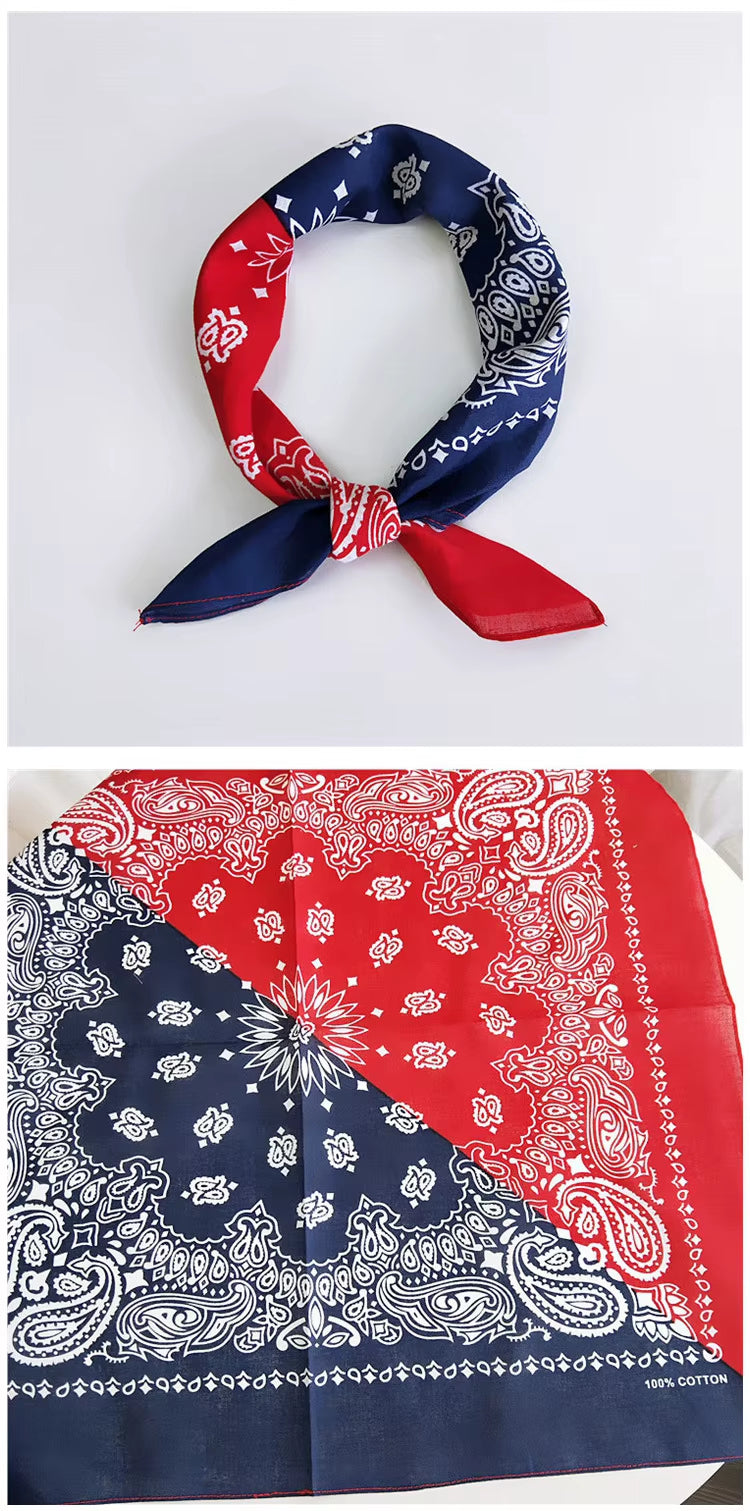 Foulard Bandana Coton Motif Paisley 55x55cm Rouge et Bleu Marine