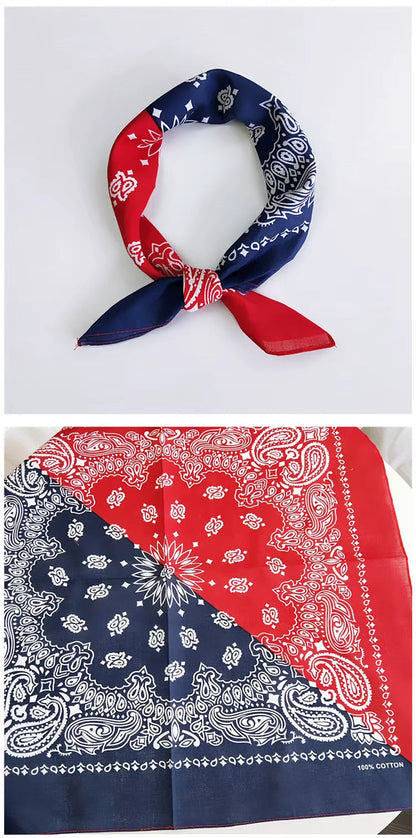 Foulard Bandana Coton Motif Paisley 55x55cm Rouge et Bleu Marine