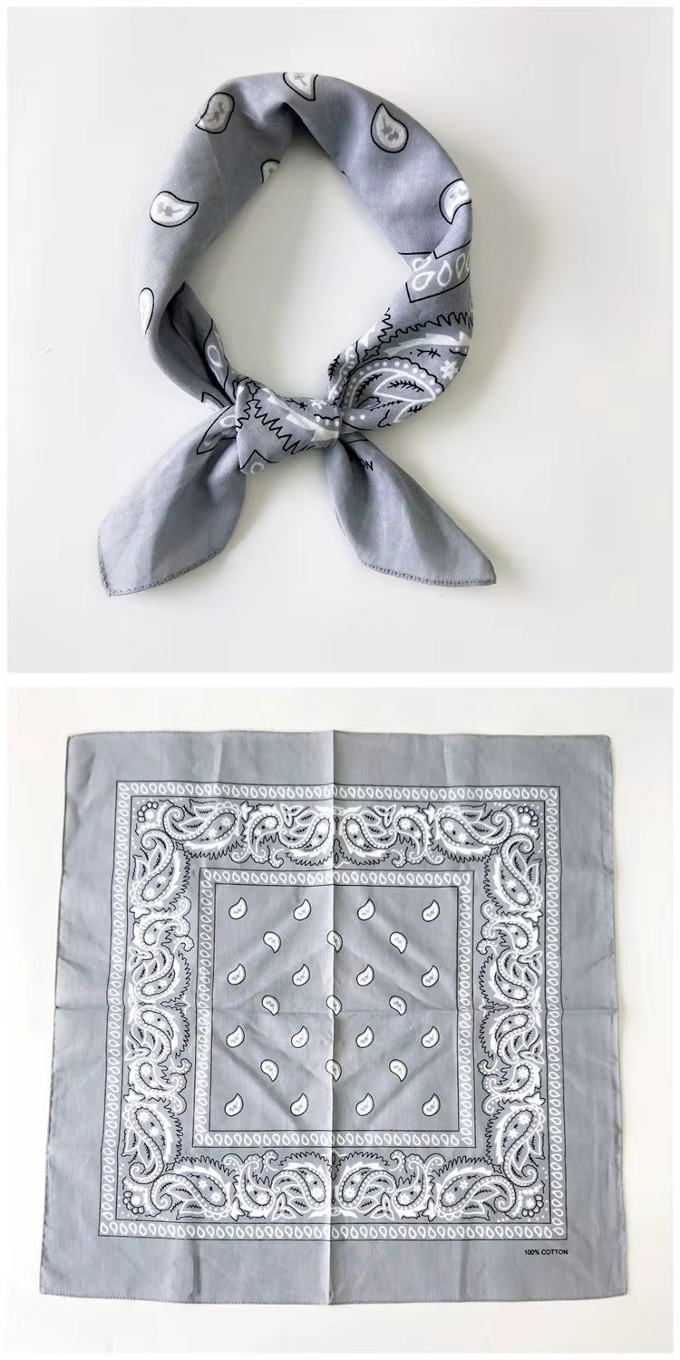 Foulard Bandana Coton Motif Paisley 55x55cm Gris Clair