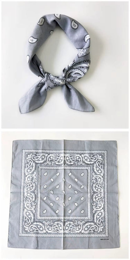 Foulard Bandana Coton Motif Paisley 55x55cm Gris Clair