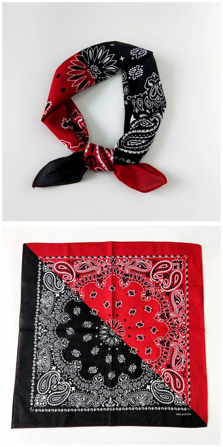 Foulard Bandana Coton Motif Paisley 55x55cm Rouge et Noir