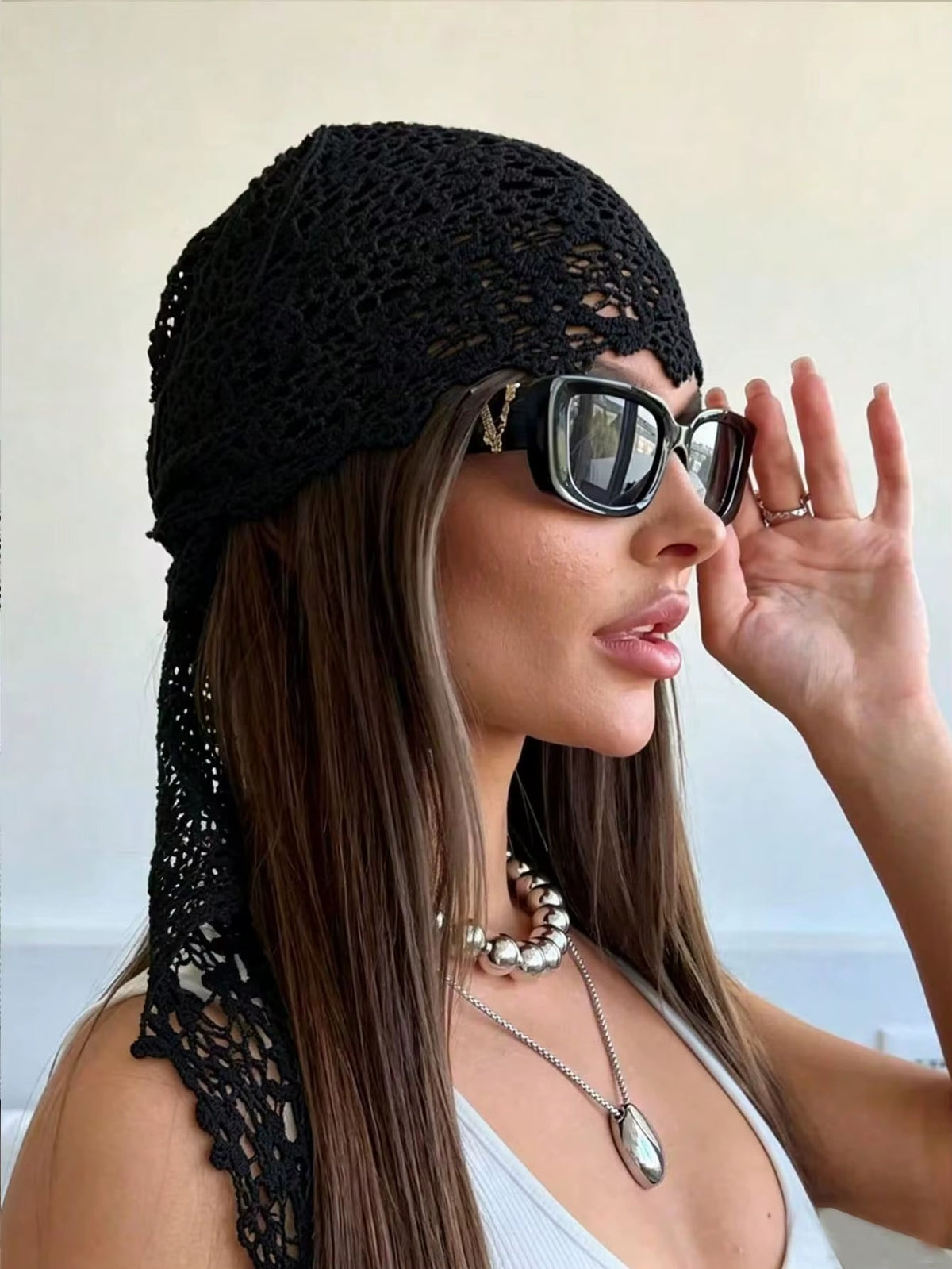 Foulard Dentelle Noir Crochet - YAEL
