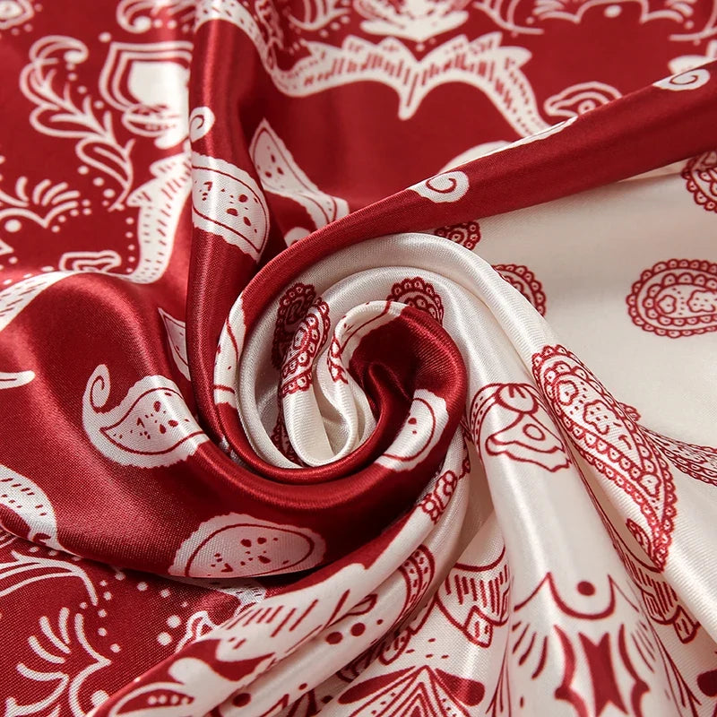 Foulard 90x90cm Satin Rose et Vert - MAGGY