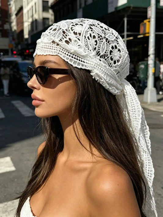 Foulard Dentelle Blanc Floral - ERIKA