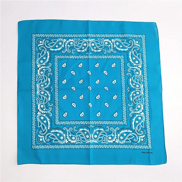 Foulard Bandana Coton Motif Paisley 55x55cm Turquoise