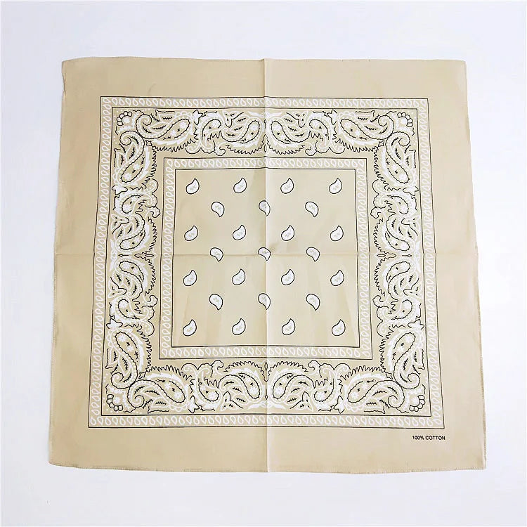 Foulard Bandana Coton Motif Paisley 55x55cm Beige