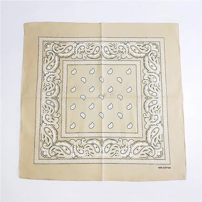 Foulard Bandana Coton Motif Paisley 55x55cm Beige