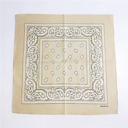 Foulard Bandana Coton Motif Paisley 55x55cm Beige