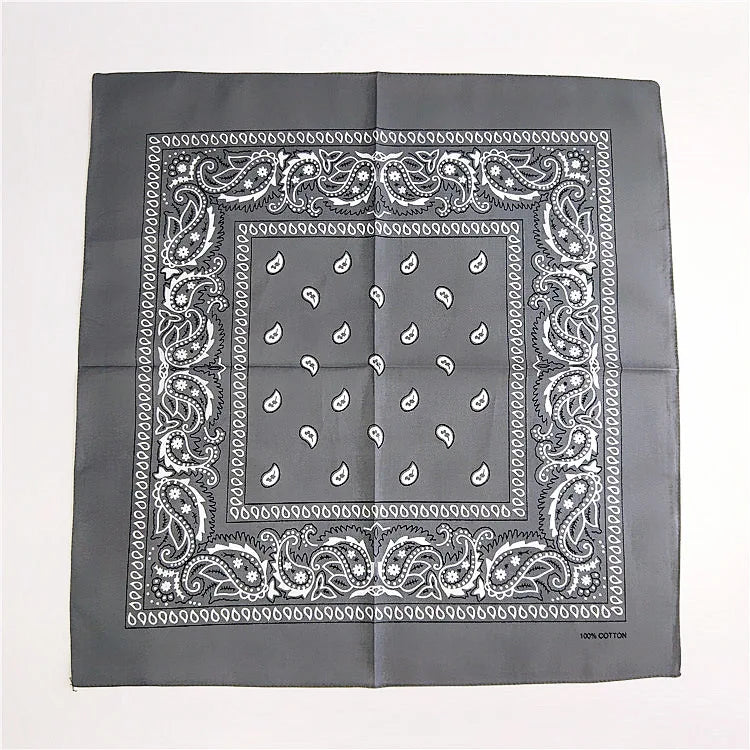 Foulard Bandana Coton Motif Paisley 55x55cm Gris