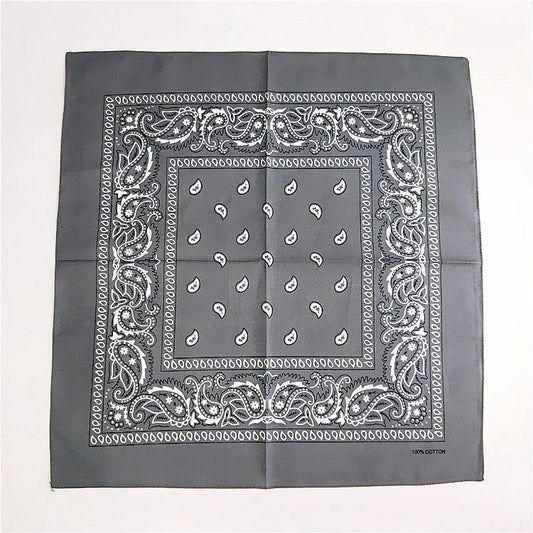 Foulard Bandana Coton Motif Paisley 55x55cm Gris
