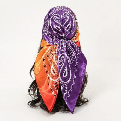 Foulard 90x90cm Satin Violet et Orange - MAGGY