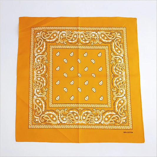Foulard Bandana Coton Motif Paisley 55x55cm Moutarde