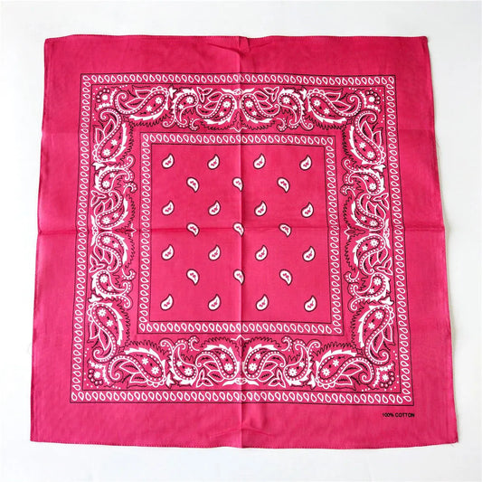 Foulard Bandana Coton Motif Paisley 55x55cm Fuchsia