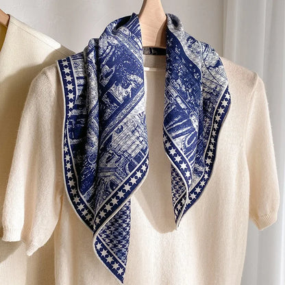 Foulard Laine et Soie 70x70cm - IVANA Bleu Marine 4