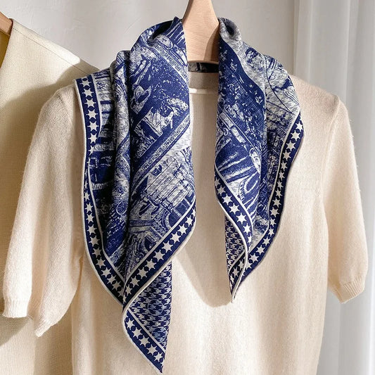 Foulard Laine et Soie 70x70cm - IVANA Bleu Marine 4