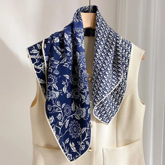 Foulard Laine et Soie 70x70cm - IVANA Bleu 2