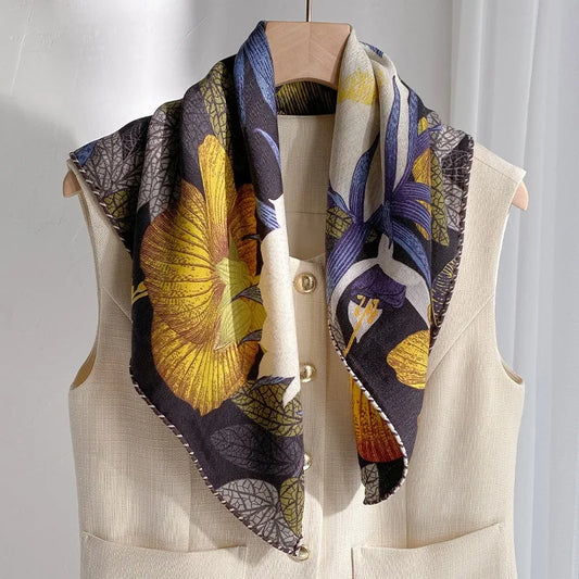 Foulard Laine et Soie 70x70cm - IVANA Bleu Marine 2
