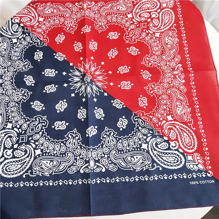 Foulard Bandana Coton Motif Paisley 55x55cm Rouge et Bleu Marine