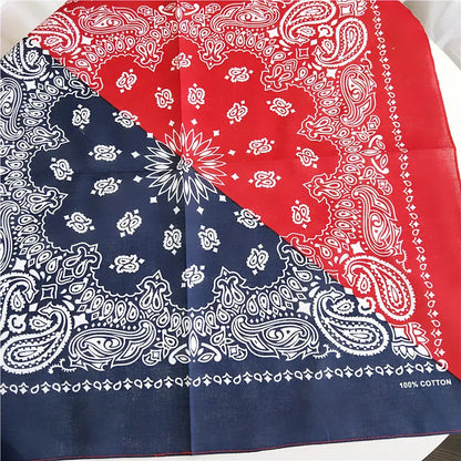 Foulard Bandana Coton Motif Paisley 55x55cm Rouge et Bleu Marine