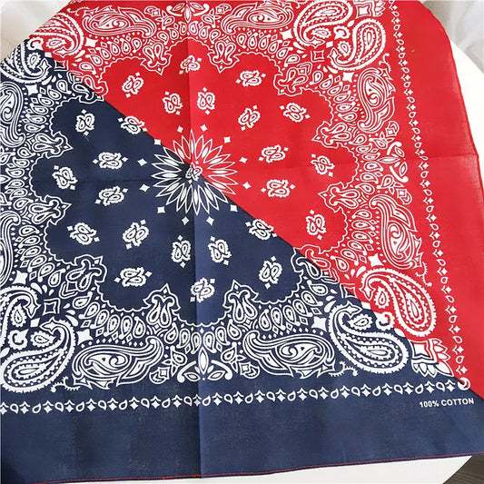 Foulard Bandana Coton Motif Paisley 55x55cm Rouge et Bleu Marine