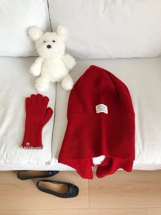 Echarpe Capuche Melange Laine Rouge - LEONIE