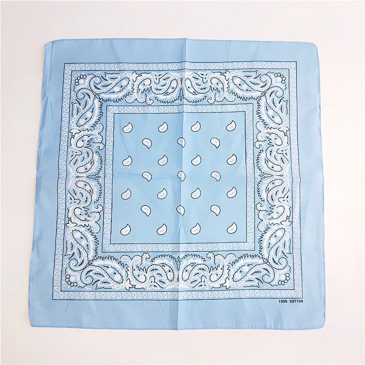 Foulard Bandana Coton Motif Paisley 55x55cm Bleu Ciel