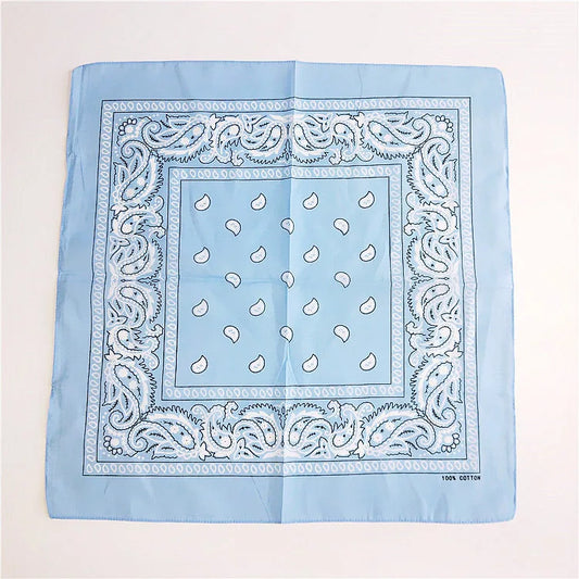Foulard Bandana Coton Motif Paisley 55x55cm Bleu Ciel