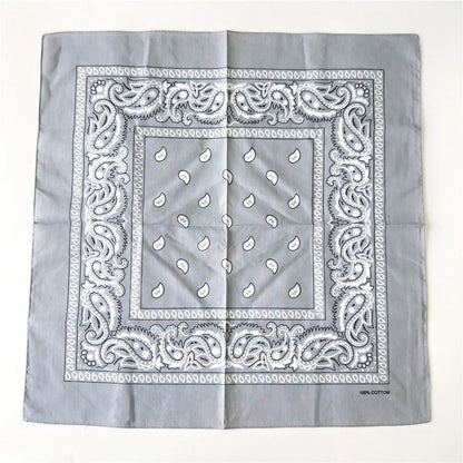 Foulard Bandana Coton Motif Paisley 55x55cm Gris Clair