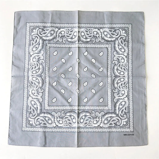 Foulard Bandana Coton Motif Paisley 55x55cm Gris Clair