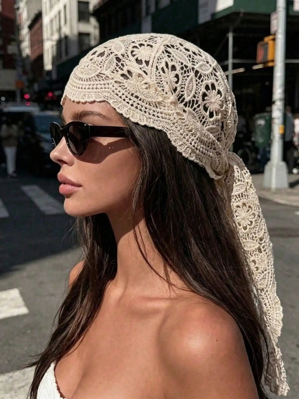Foulard Dentelle Blanche Crochet - YAEL