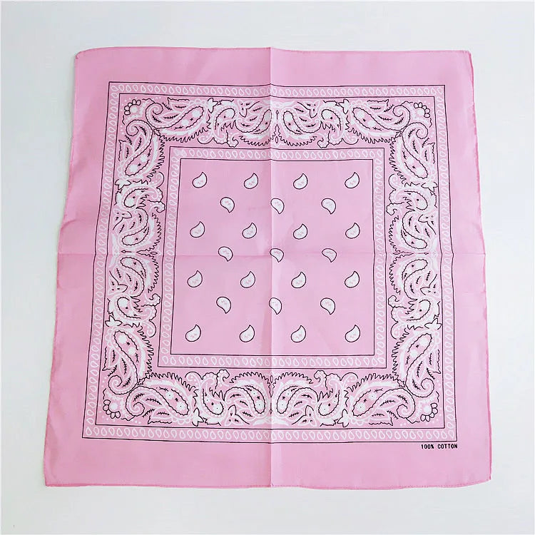 Foulard Bandana Coton Motif Paisley 55x55cm Rose