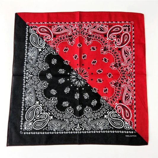 Foulard Bandana Coton Motif Paisley 55x55cm Rouge et Noir