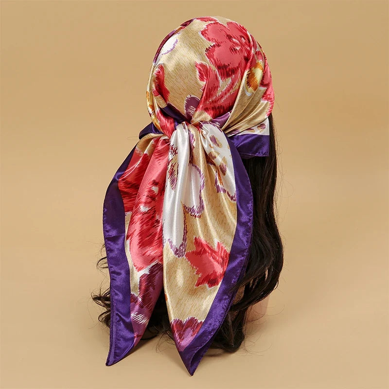 Foulard 90x90cm Satin Violet - MAGGY 1