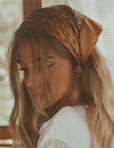 Foulard Cheveux avec Elastique Camel - LUNA - detail