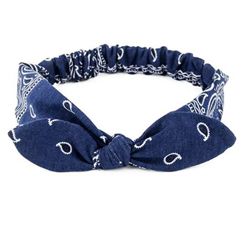 Foulard Bandeau Cheveux Noué Bleu Marine 2 - JULIETTE