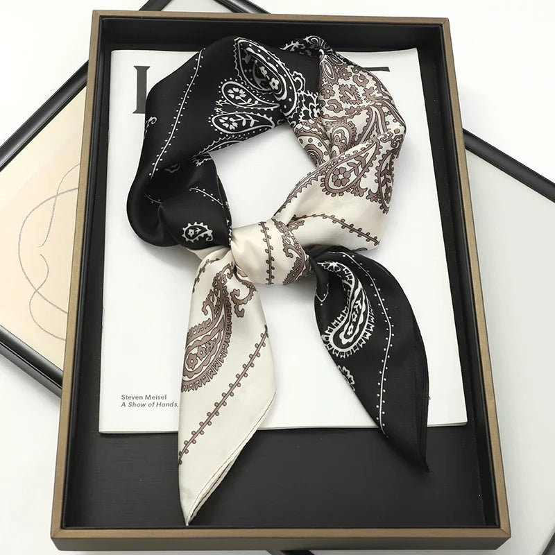 Grand Foulard Carré Femme 70x70cm Noir et Beige - SANNA